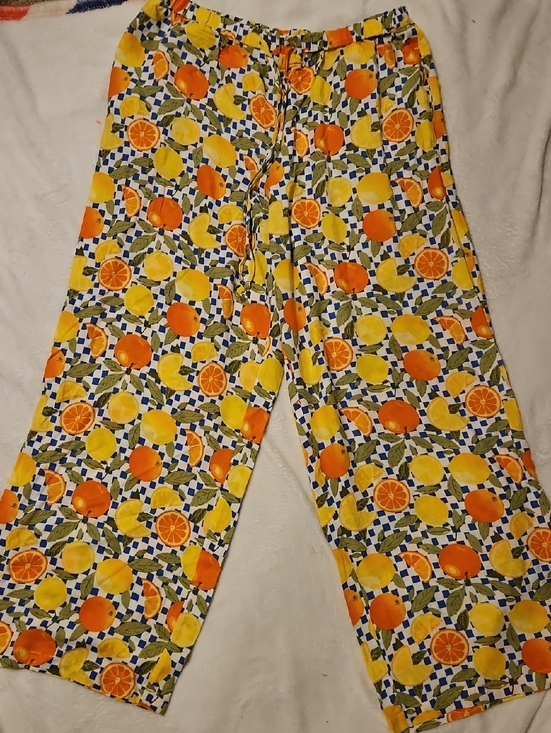 Rose & Olive Pants - Rose & Olive Orange Yellow Citrus Print Boot Cut Pants